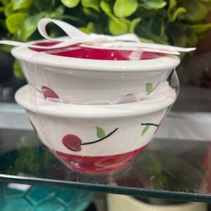 Red Cherry 🍒 Terramoto Ceramic Red & White Dipping/Snack Bowls, set of 2 NWT